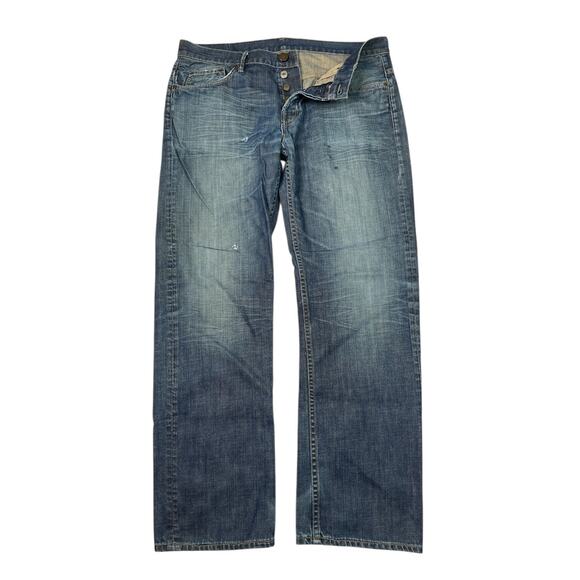 AllSaints Nevada Texel Straight Leg Denim Jeans Button Fly FLAW Mens 36x31 - Picture 1 of 11